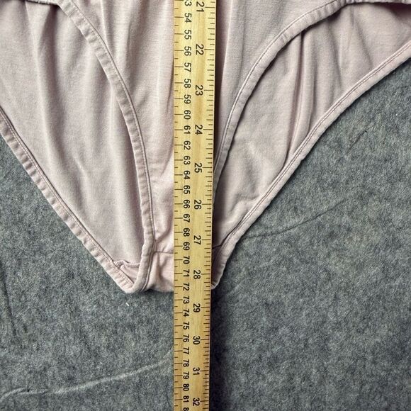 American Apparel One Piece Bodysuit Women's Pink Beige Long Sleeve V-Neck - Picture 4 of 5